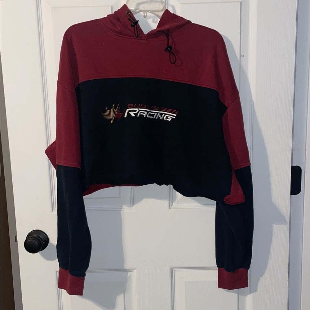 Vintage Red and Navy Cropped Budweiser Racing NASCAR #8 Dale JR Embroidered Hood